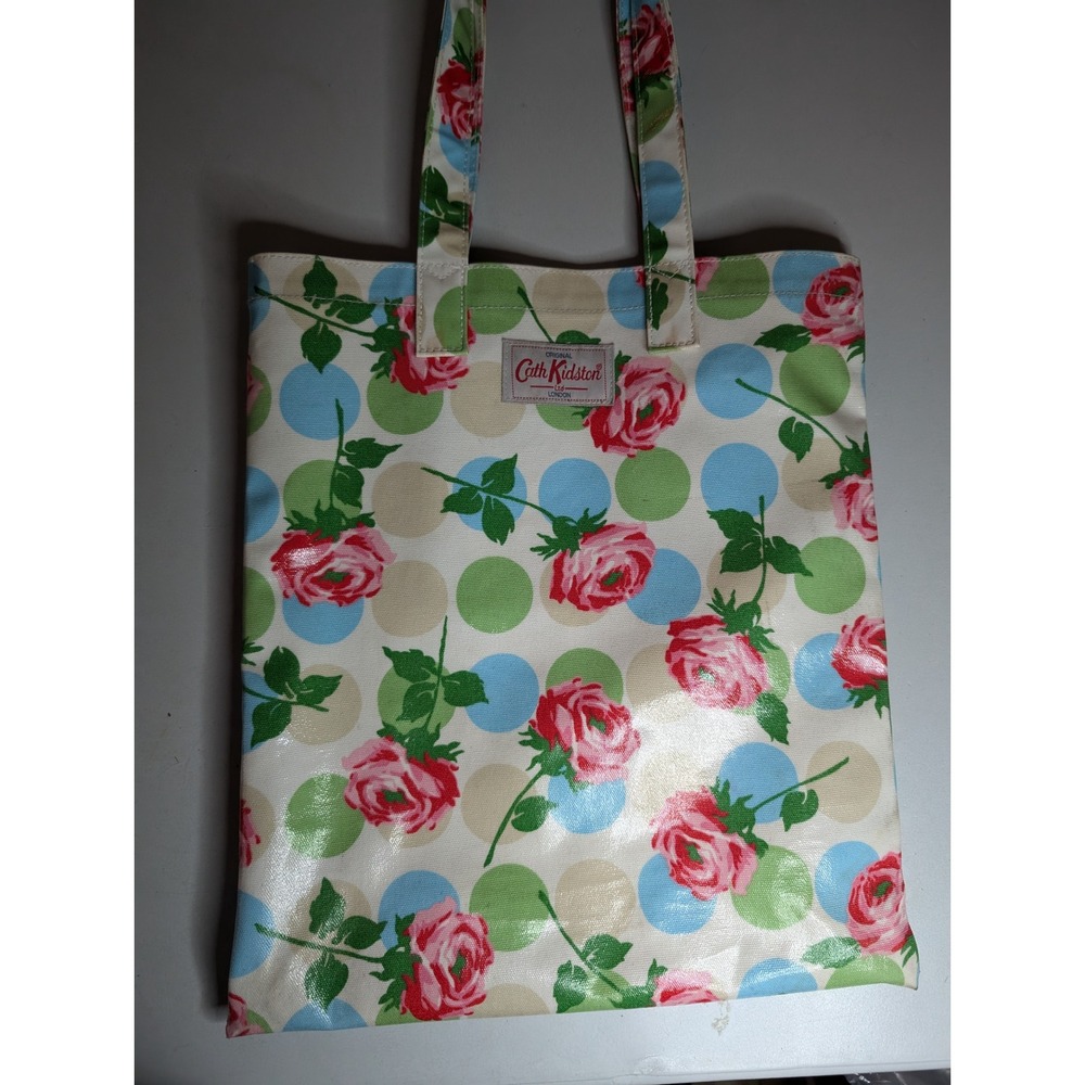 Cath Kidston Floral Polka Dot PVC Coated Cotton Tote Bag Rose Print Shopper